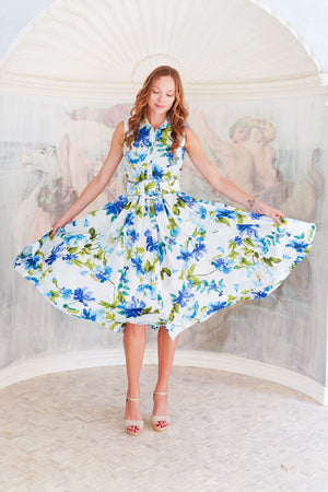 Terry Dress Shirt Collar Sleeveless Midi Length Poliamide Taffta (Fiori Florance)