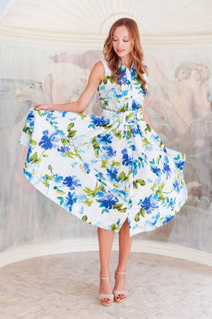 Terry Dress Shirt Collar Sleeveless Midi Length Poliamide Taffta (Fiori Florance)