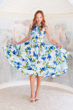 Terry Dress Shirt Collar Sleeveless Midi Length Poliamide Taffta (Fiori Florance)