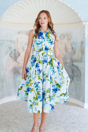 Terry Dress Shirt Collar Sleeveless Midi Length Poliamide Taffta (Fiori Florance)