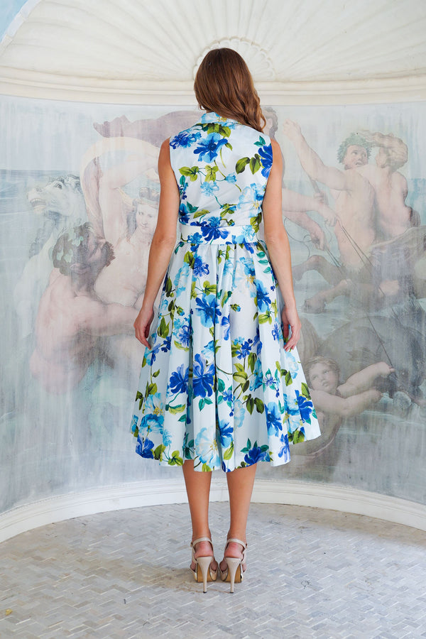 Terry Dress Shirt Collar Sleeveless Midi Length Poliamide Taffta (Fiori Florance)