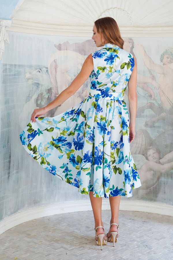 Terry Dress Shirt Collar Sleeveless Midi Length Poliamide Taffta (Fiori Florance)