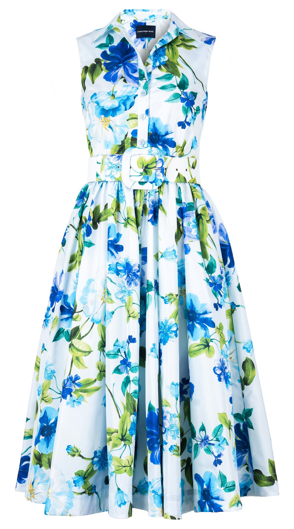 Terry Dress Shirt Collar Sleeveless Midi Length Silk Taffta (Fiori Florance)