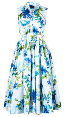 Terry Dress Shirt Collar Sleeveless Midi Length Silk Taffta (Fiori Florance)