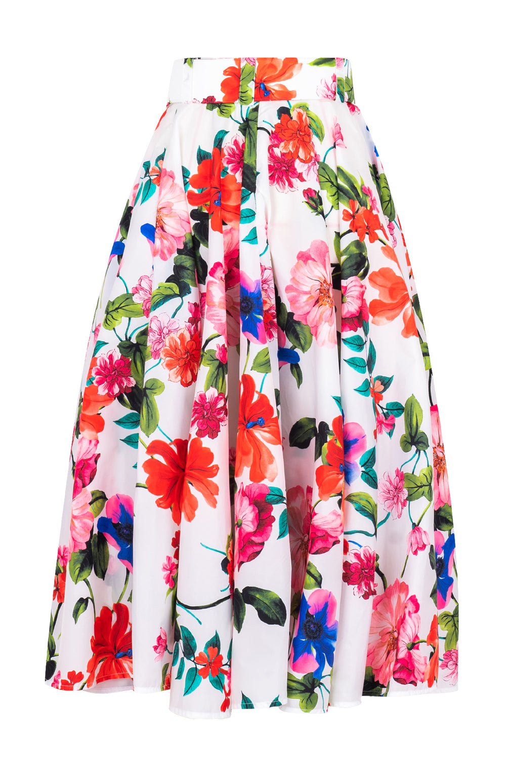 Aster Skirt #1 with Belt Midi Length Silk Taffta (Fiori Florance)