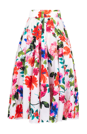 Aster Skirt #1 with Belt Midi Length Silk Taffta (Fiori Florance)