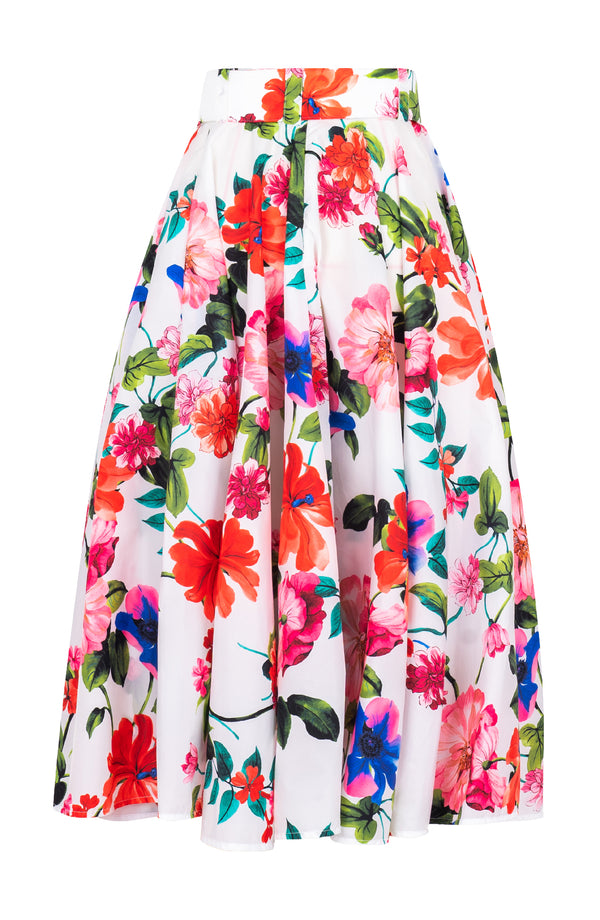 Aster Skirt #1 with Belt Midi Length Silk Taffta (Fiori Florance)