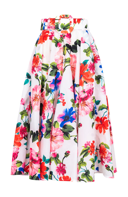 Aster Skirt #1 with Belt Midi Length Silk Taffta (Fiori Florance)