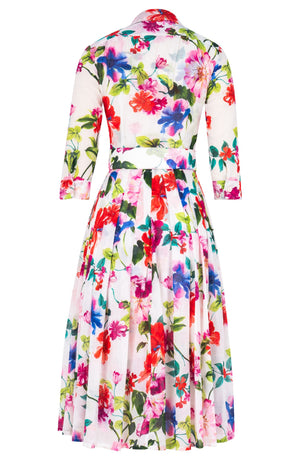 Audrey Dress #4 Shirt Collar 3/4 Sleeve Midi Length Cotton Musola (Fiori Florance)