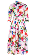 Audrey Dress #4 Shirt Collar 3/4 Sleeve Midi Length Cotton Musola (Fiori Florance)