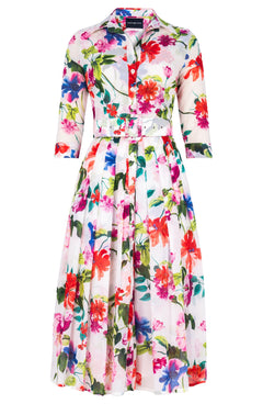 Audrey Dress #4 Shirt Collar 3/4 Sleeve Midi Length Cotton Musola (Fiori Florance)