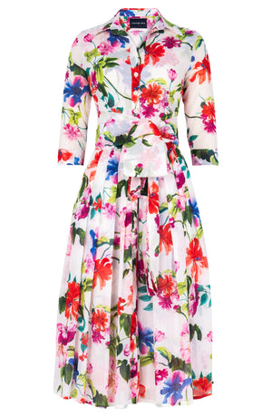 Audrey Dress #4 Shirt Collar 3/4 Sleeve Midi Length Cotton Musola (Fiori Florance)