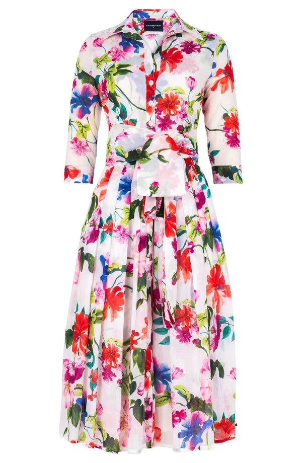 Audrey Dress #4 Shirt Collar 3/4 Sleeve Midi Length Cotton Musola (Fiori Florance)