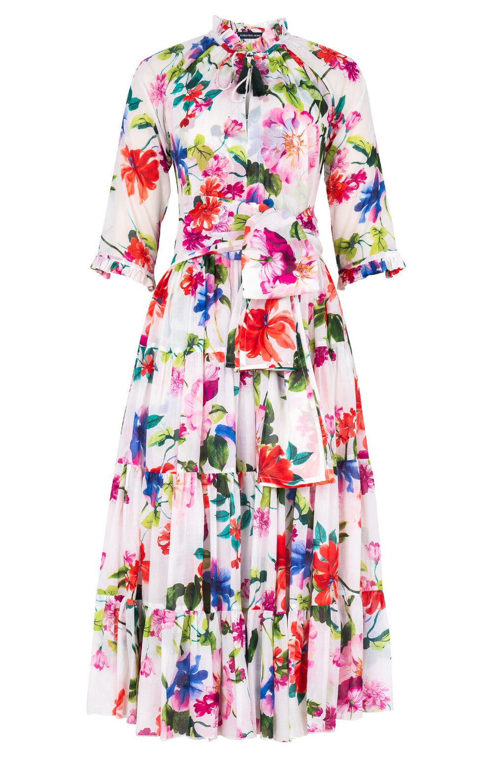 Eva Dress Crew Neck 3/4 Sleeve Midi Length Cotton Musola (Fiori Florance)