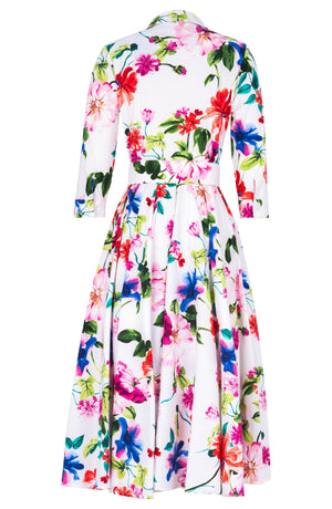 Gigi Dress Shirt Collar 3/4 Sleeve Midi Length Cotton Stretch (Fiori Florance)