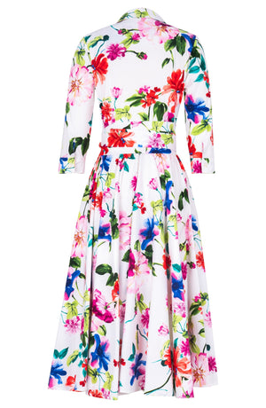 Gigi Dress Shirt Collar 3/4 Sleeve Midi Length Cotton Stretch (Fiori Florance)
