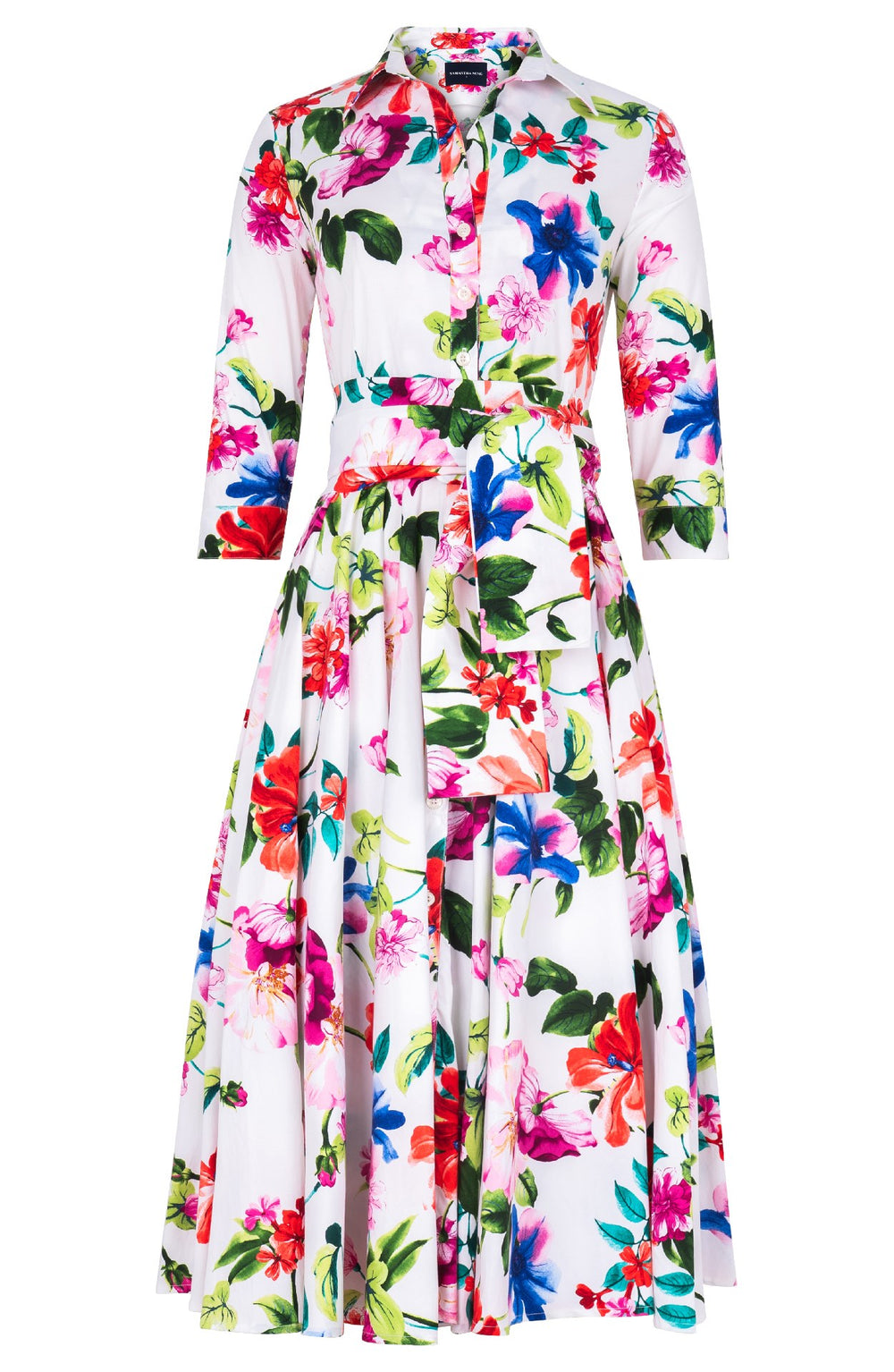 Gigi Dress Shirt Collar 3/4 Sleeve Midi Length Cotton Stretch (Fiori Florance)
