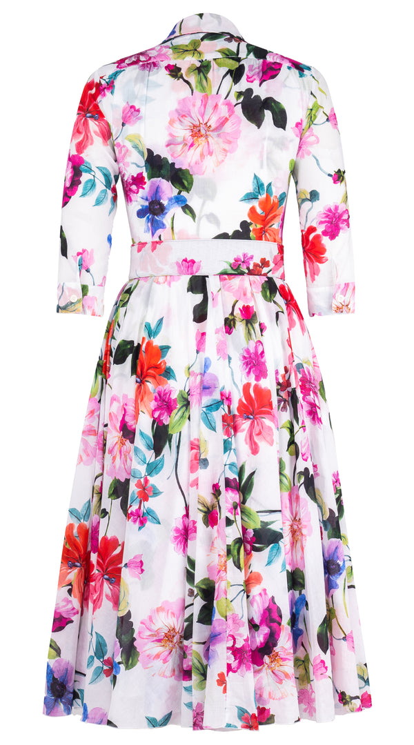 Aster Dress Shirt Collar 3/4 Sleeve Midi Length Cotton Musola (Fiori Florance)