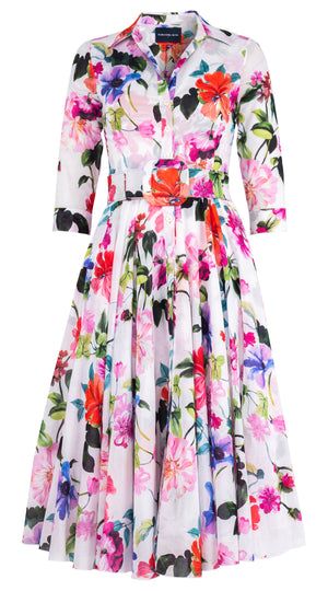Aster Dress Shirt Collar 3/4 Sleeve Midi Length Cotton Musola (Fiori Florance)