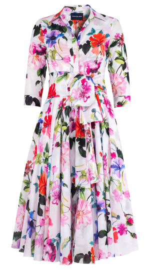 Aster Dress Shirt Collar 3/4 Sleeve Midi Length Cotton Musola (Fiori Florance)