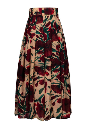 Zeller Skirt Midi Plus Length Wool (Fiori Poppy Dark) - Camel Maroon
