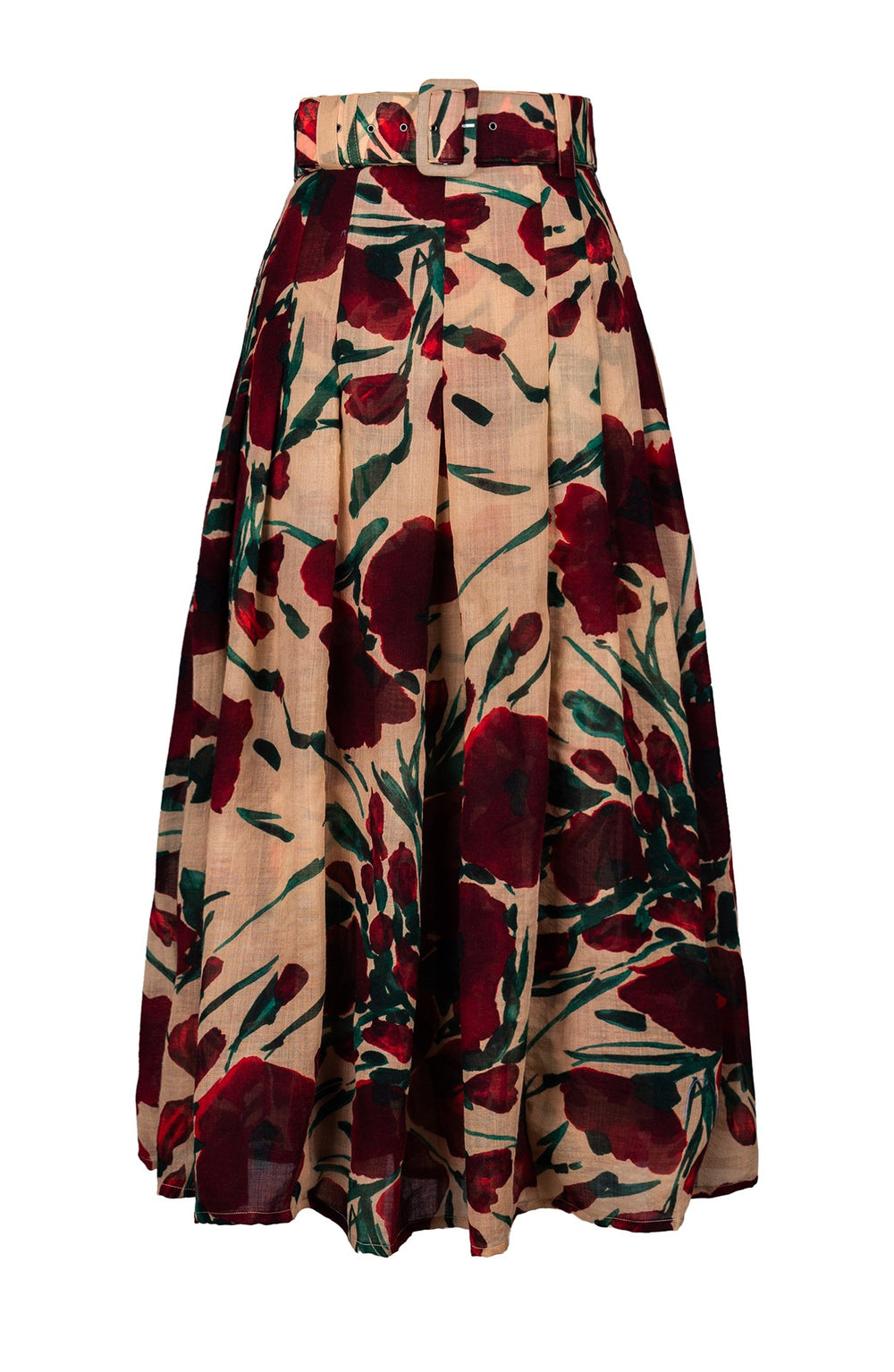 Zeller Skirt Midi Plus Length Wool (Fiori Poppy Dark) - Camel Maroon
