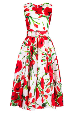 Aster Dress Crew Neck Sleeveless Midi Length Ramie (Fiori Poppy White)