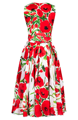 Aster Dress Crew Neck Sleeveless Midi Length Ramie (Fiori Poppy White)