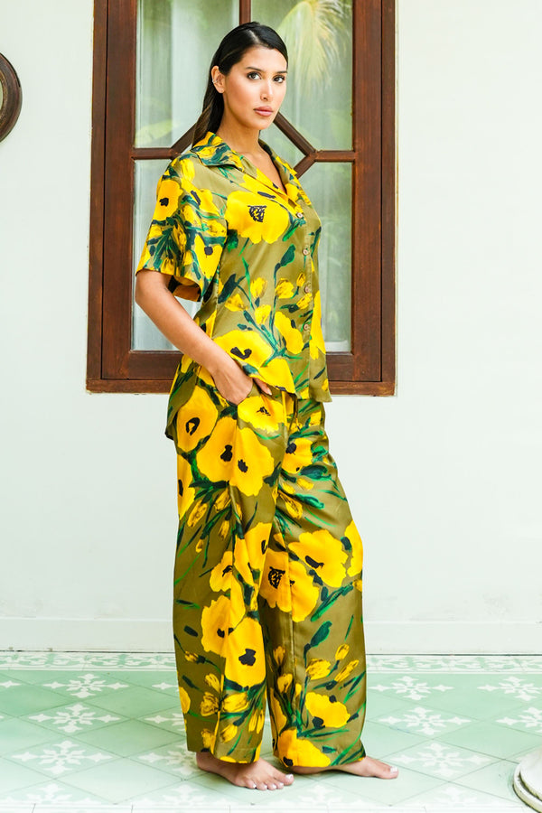 Leah Shirt & Leah Pants Silk Twill (Fiori Poppy Dark)