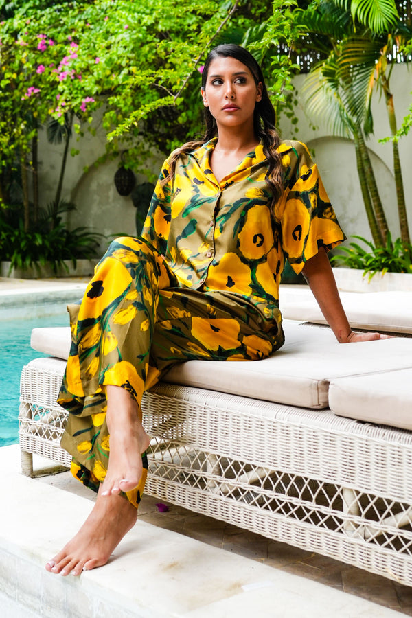 Leah Shirt & Leah Pants Silk Twill (Fiori Poppy Dark)