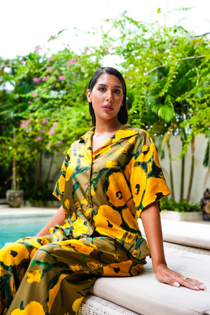 Leah Shirt & Leah Pants Silk Twill (Fiori Poppy Dark)