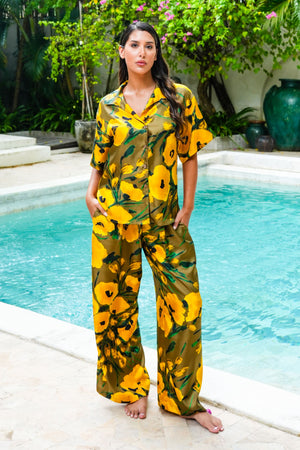 Leah Shirt & Leah Pants Silk Twill (Fiori Poppy Dark)