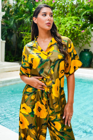 Leah Shirt & Leah Pants Silk Twill (Fiori Poppy Dark)