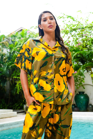 Leah Shirt & Leah Pants Silk Twill (Fiori Poppy Dark)