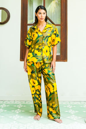 Leah Shirt & Leah Pants Silk Twill (Fiori Poppy Dark)