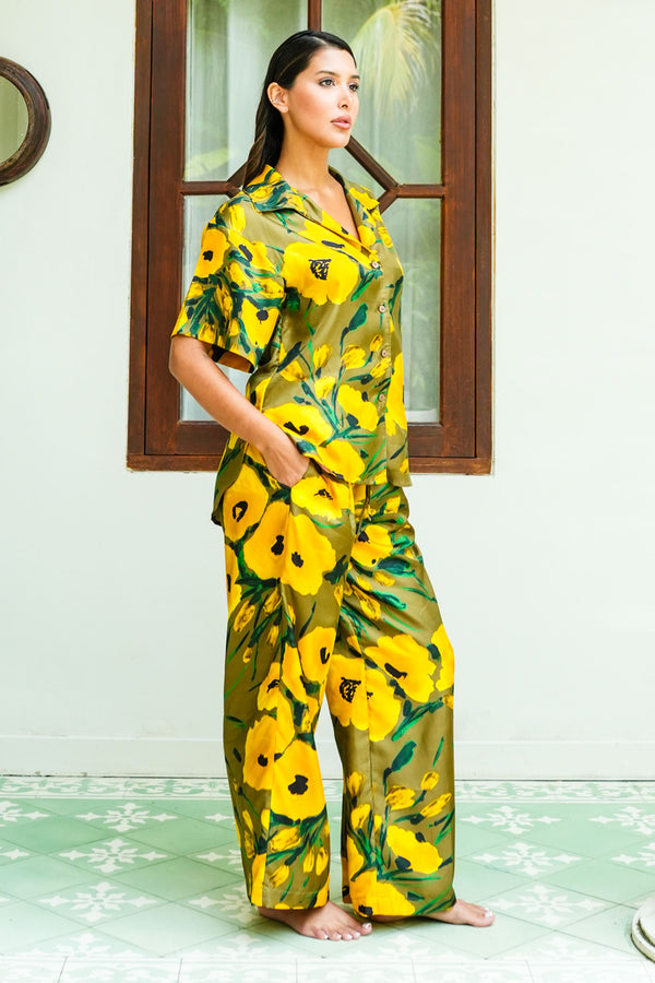 Leah Shirt & Leah Pants Silk Twill (Fiori Poppy Dark)