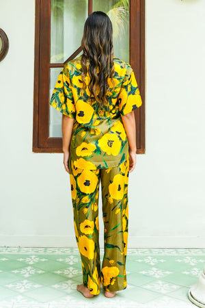 Leah Shirt & Leah Pants Silk Twill (Fiori Poppy Dark)