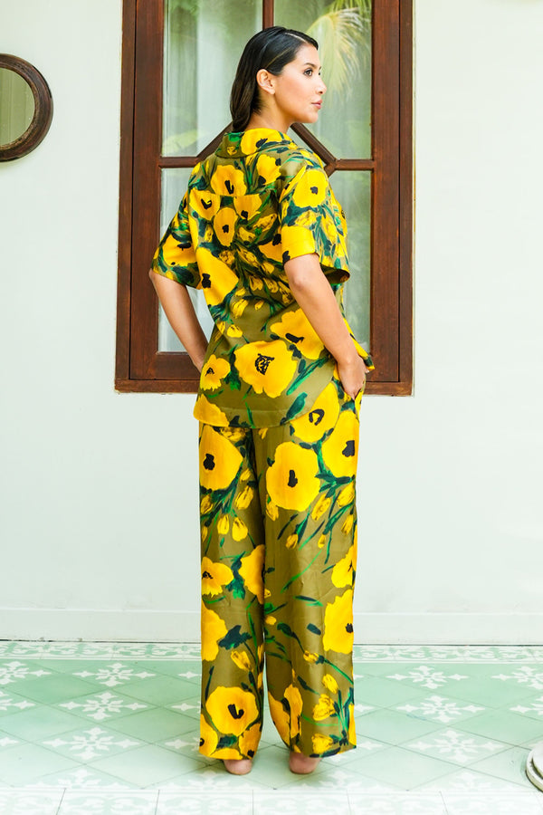 Leah Shirt & Leah Pants Silk Twill (Fiori Poppy Dark)