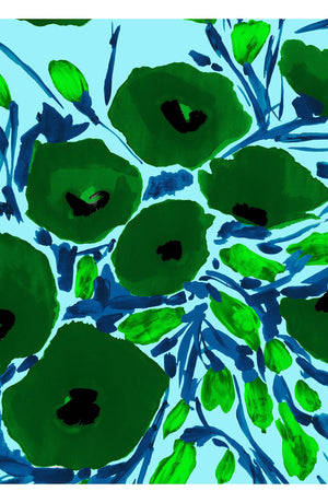 Terry Dress Shirt Collar 3/4 Sleeve Midi Length Poliamide Taffta (Fiori Poppy Pastel)