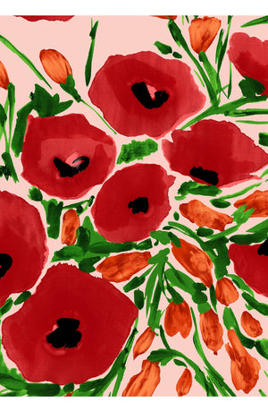 Zelda Skirt Long Length Cotton Stretch (Fiori Poppy Pastel)