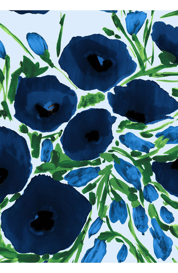 Amber Dress U Neck 3/4 Sleeve Midi Length Cotton Stretch (Fiori Poppy Pastel)