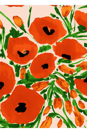 Aster Dress Boat Neck Sleeveless Midi Length Silk Taffta (Fiori Poppy Pastel)