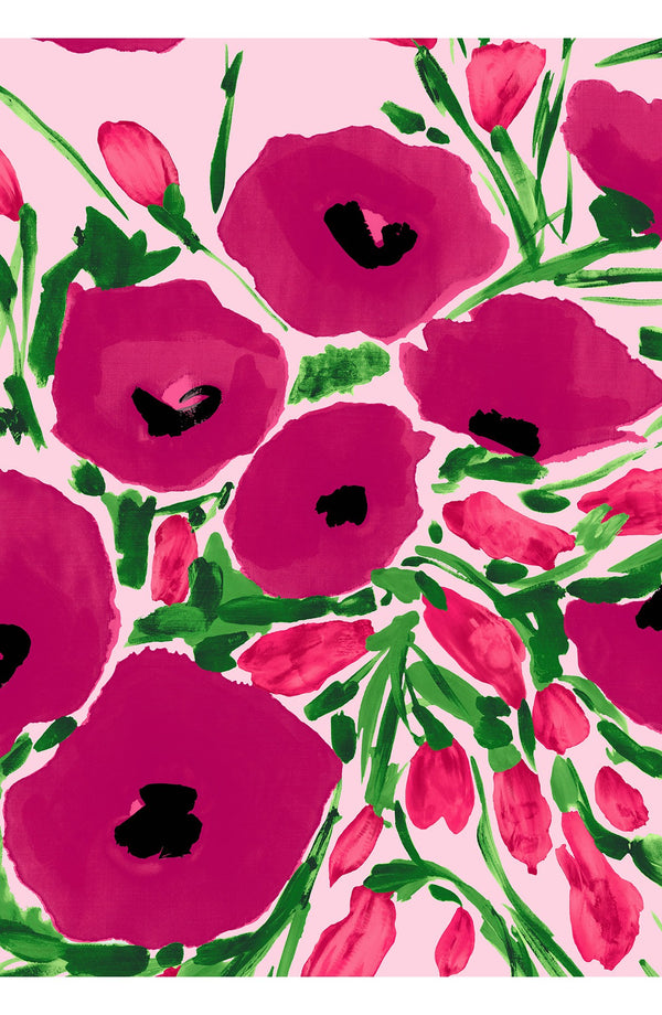 Amber Dress U Neck 3/4 Sleeve Midi Length Cotton Stretch (Fiori Poppy Pastel)