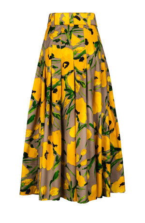 Zeller Skirt with Belt + Sash Midi Plus Length Cotton Stretch (Fiori Poppy Pastel)