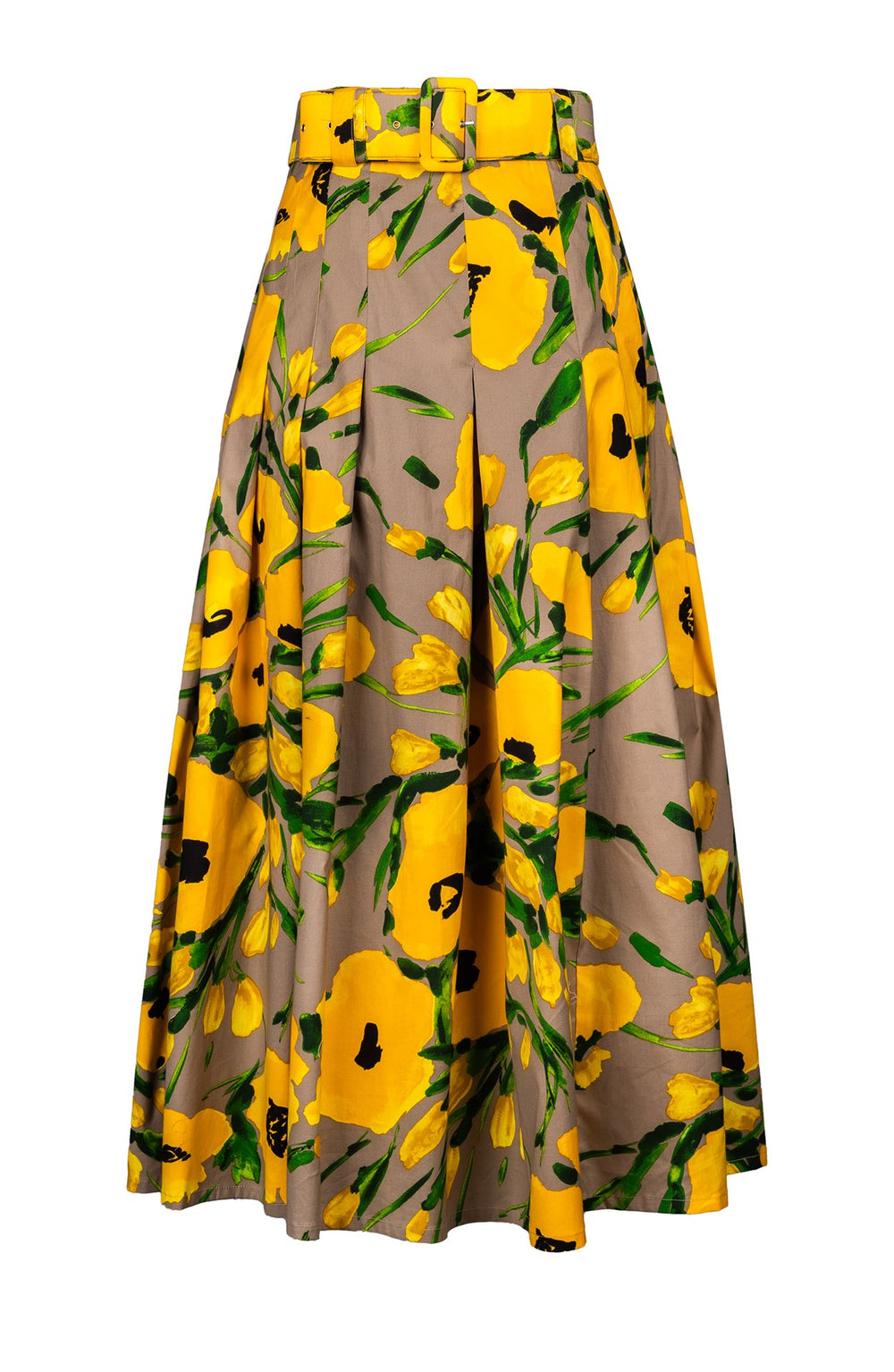 Zeller Skirt with Belt + Sash Midi Plus Length Cotton Stretch (Fiori Poppy Pastel)