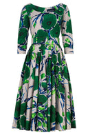 Amber Dress U Neck 3/4 Sleeve Midi Length Cotton Stretch (Fiori Poppy Dark)