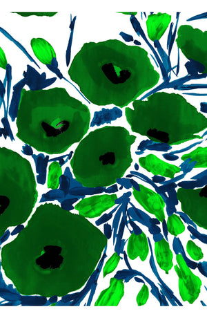 Audrey Dress #2 Shirt Collar 3/4 Sleeve Long Length Cotton Stretch (Fiori Poppy White)