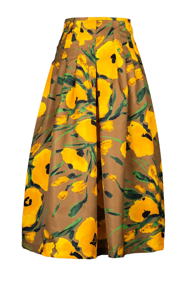 Zelda Skirt Midi Length Poliamide Taffta (Fiori Poppy Dark)