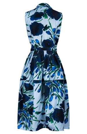 Claire Dress Shirt Collar Sleeveless Long Length Poliamide Taffta (Fiori Poppy Dark)