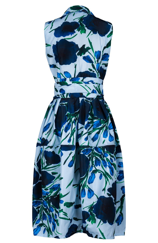 Claire Dress Shirt Collar Sleeveless Long Length Poliamide Taffta (Fiori Poppy Dark)